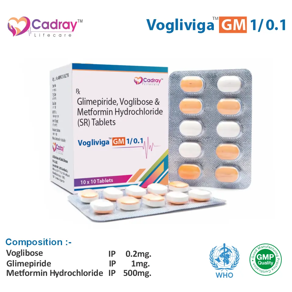Glimepiride 1mg + Voglibose 0.1mg + Metformin 500mg Tablet | Antidiabetic Care | Best Price for PCD Pharma Franchise
